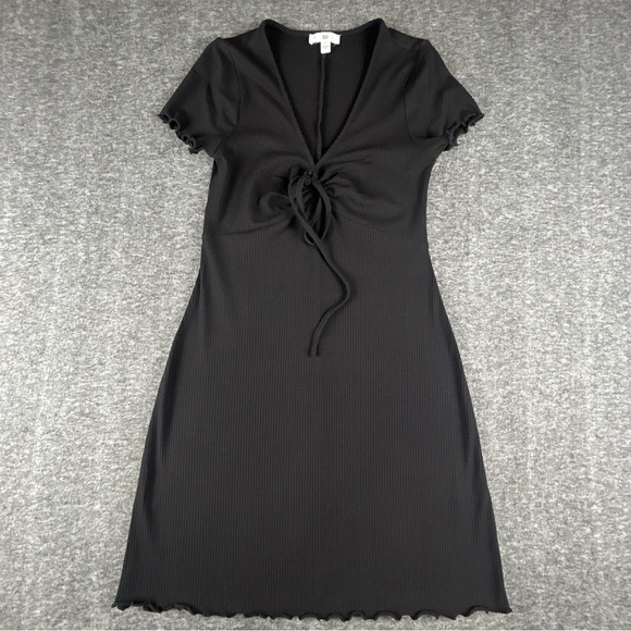 bp Dresses & Skirts - BP Black Tie Front Ruched Rib Lettuce Edge Summer Mini Dress